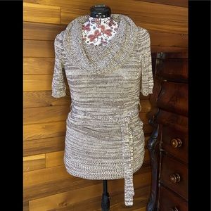 Mudd Space Dye Cowl Neck Short Sleeve Sweater Dress Belted Medium